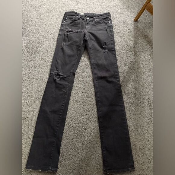 Ag Adriano Goldschmid Premium Skinny Jeans Distressed Black Size 26 T - Picture 4 of 8